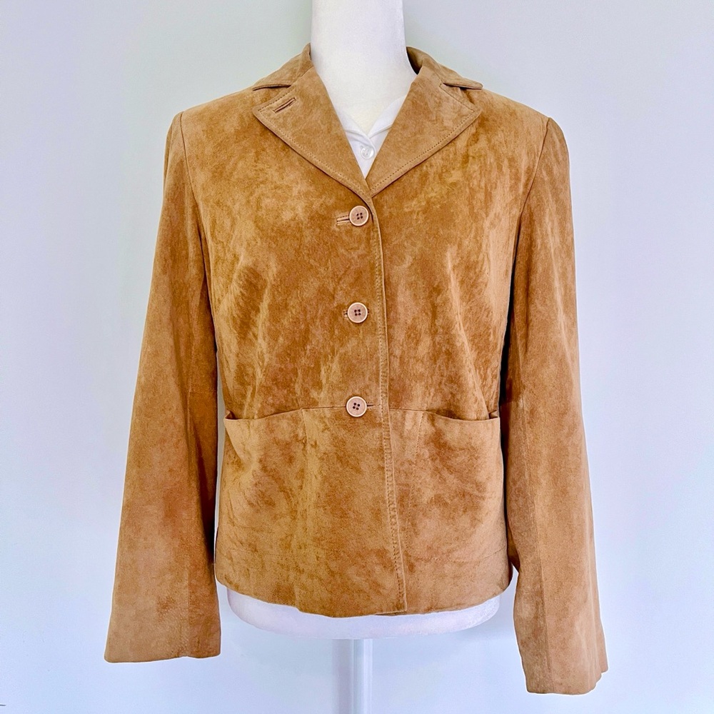 LOFT Tan Brown Leather Suede Blazer Jacket | Size 10, fits smaller (6)